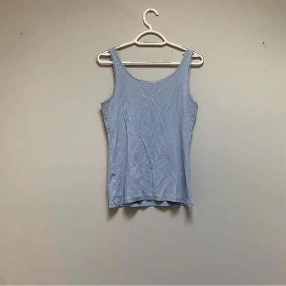 Y2K Summer Light Blue Ribbed Tank Top - Picture 2 of 6